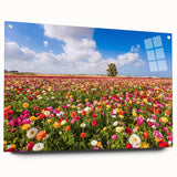 Large abstract wall art depicting a Middle Eastern scenery in muted earth tones, printed on acrylic glass.