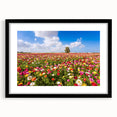 Extra large abstract art print featuring a textured, colorful Middle Eastern scenery on a framed canvas.