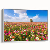 Vintage poster art of a Middle Eastern scenery on a framed canvas with vibrant colors, ideal for living room decor.