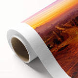 Art Deco poster of a Middle Eastern desert scene on rolled canvas, featuring pastel shades.