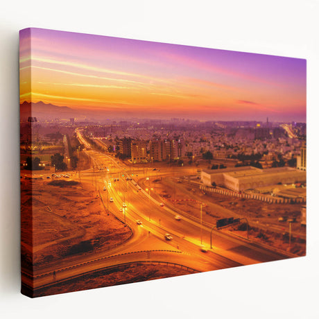 A panoramic landscape of Oman on stretched canvas, featuring earthy tones, ideal for kitchen wall art.