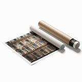 Extra large rolled print of a Saudi Arabian landscape with floral motifs in soft earth tones.