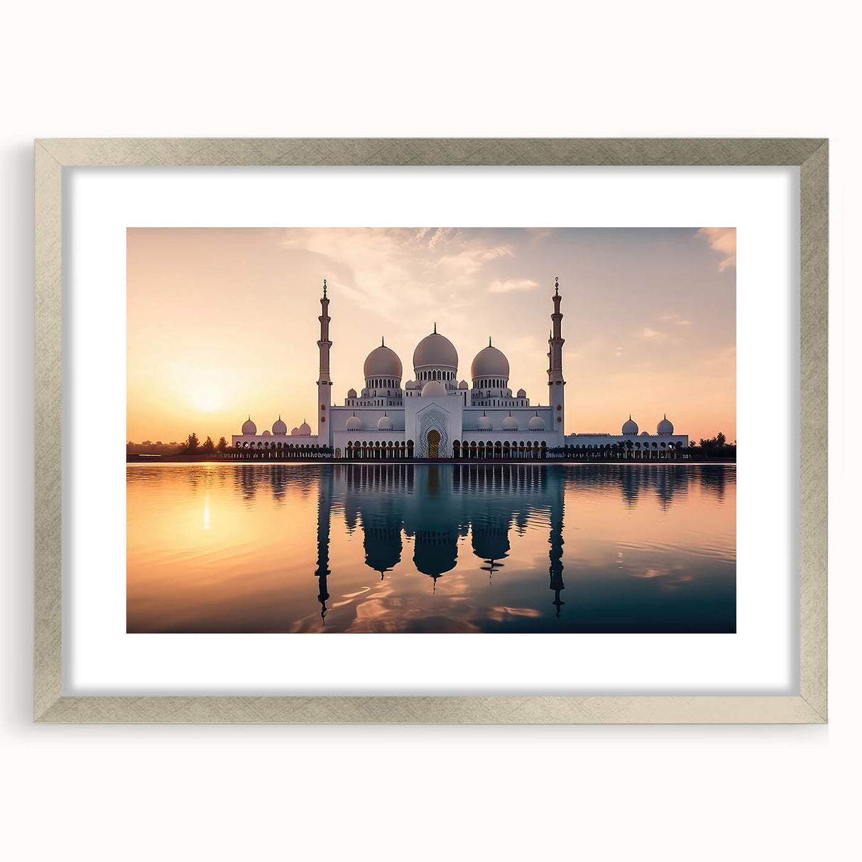 Textured abstract art print of Abu Dhabi skyline in muted earth tones on a framed canvas, ideal for bedroom art.