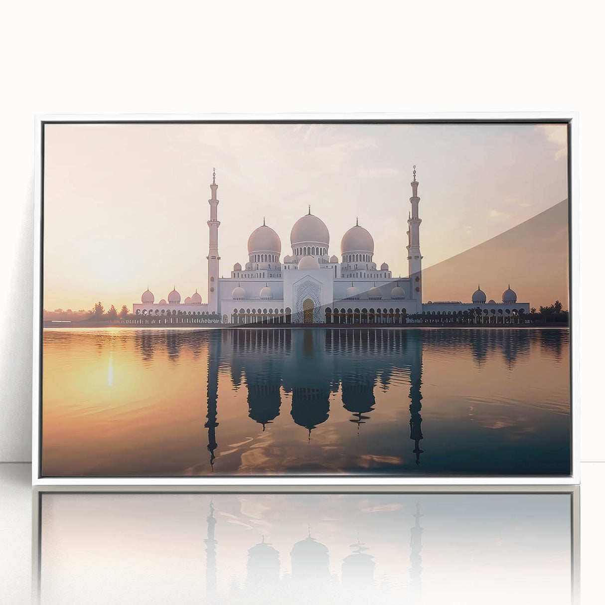 Modern art wall decor featuring Abu Dhabi skyline in muted gray tones on a framed acrylic print.