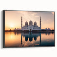 Black and white framed canvas featuring a vintage-style landscape of Abu Dhabi, ideal for bedroom wall art.