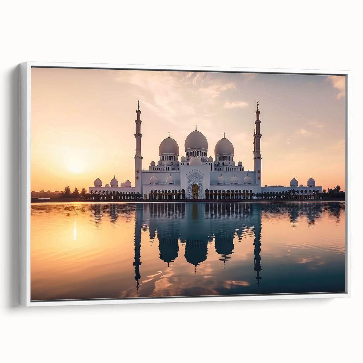 Vintage poster art of Abu Dhabi skyline in colorful hues on extra large framed canvas, ideal for living room decor.