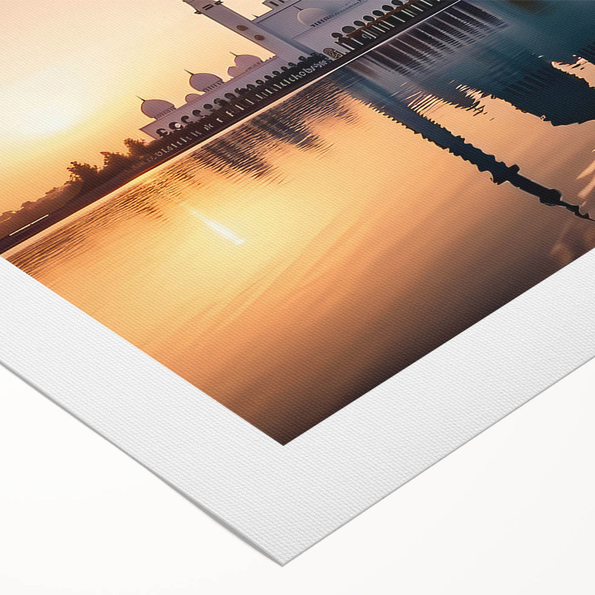 Art deco poster of Abu Dhabi skyline in muted gold and blue tones on rolled canvas, suitable for dining room wall art.
