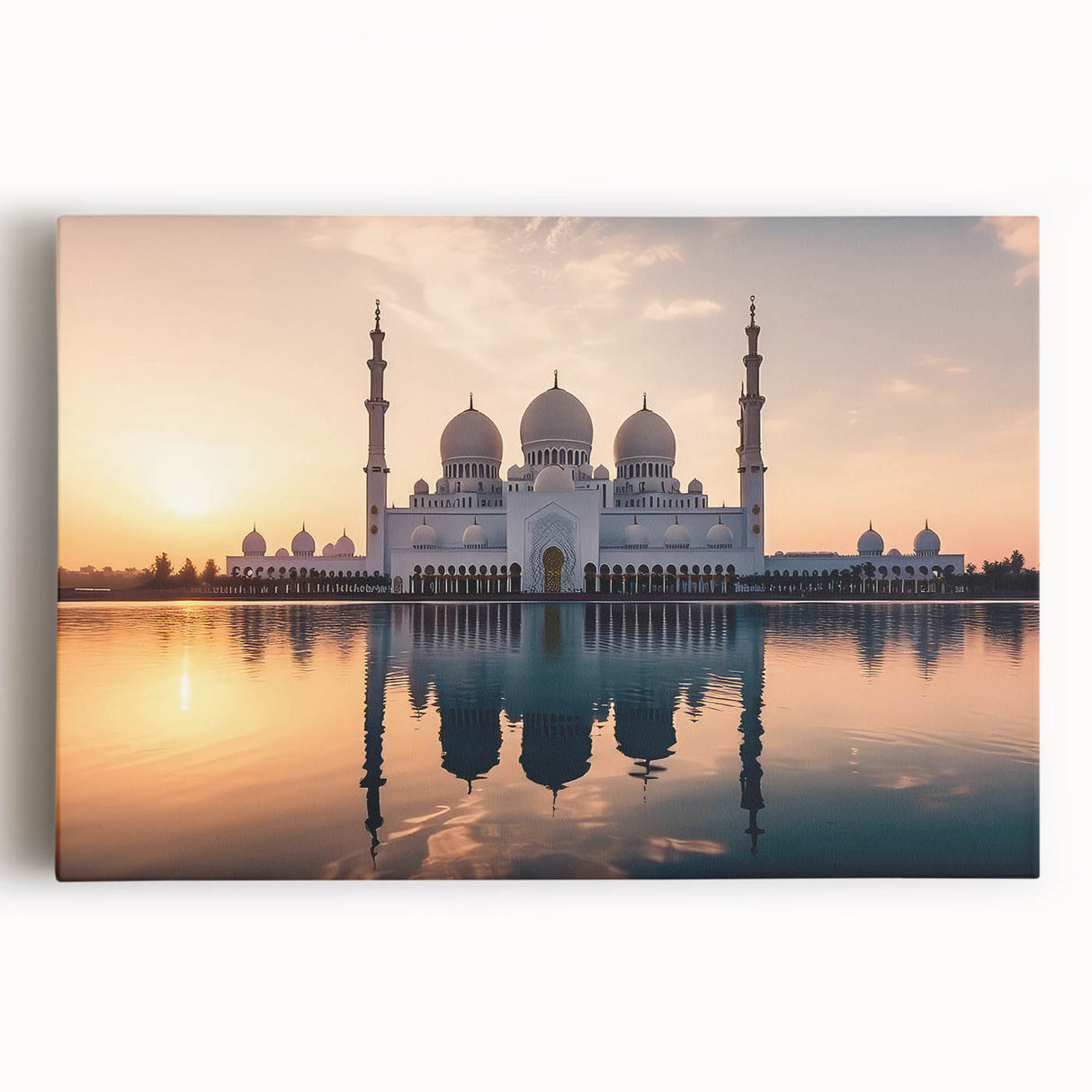 Black and white stretched canvas of Abu Dhabi skyline, ideal for kitchen wall art.