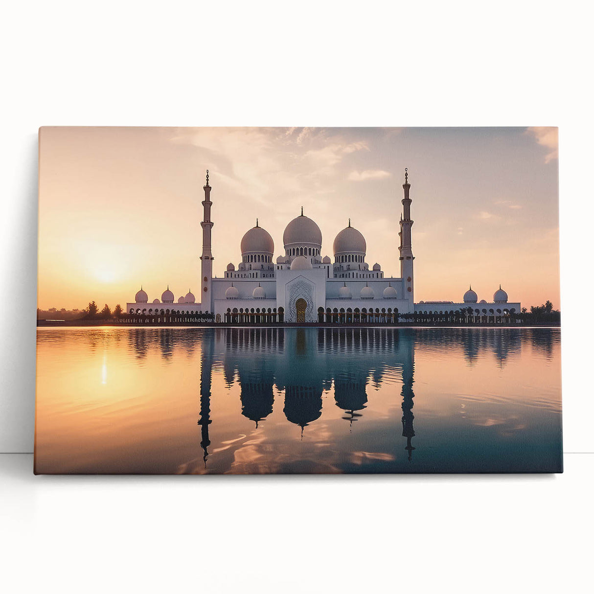 Black and white panoramic view of Abu Dhabi skyline on stretched canvas, suitable for kitchen wall art or bedroom ambiance.