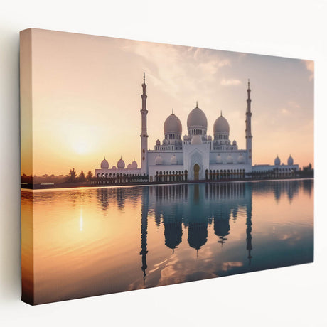 Large canvas print of Abu Dhabi skyline in muted earth tones, suitable for kitchen wall art.