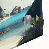 Large abstract wall art of oceanic scenery in Fiji, depicted in muted blue and green tones on acrylic glass.
