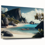 Large abstract wall art depicting serene Oceania scenery in soothing blue and green tones on acrylic glass.