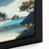 Black wall art featuring a textured Fiji scenery on a framed canvas with vibrant, colorful accents.