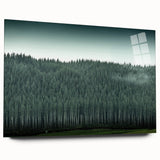 Large abstract depiction of Auckland's skyline in muted blues and greens on acrylic glass.