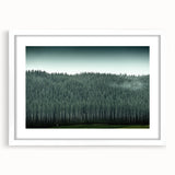 Abstract art print of Auckland skyline in muted gray and blue tones on a framed white canvas, ideal for dining room decor.