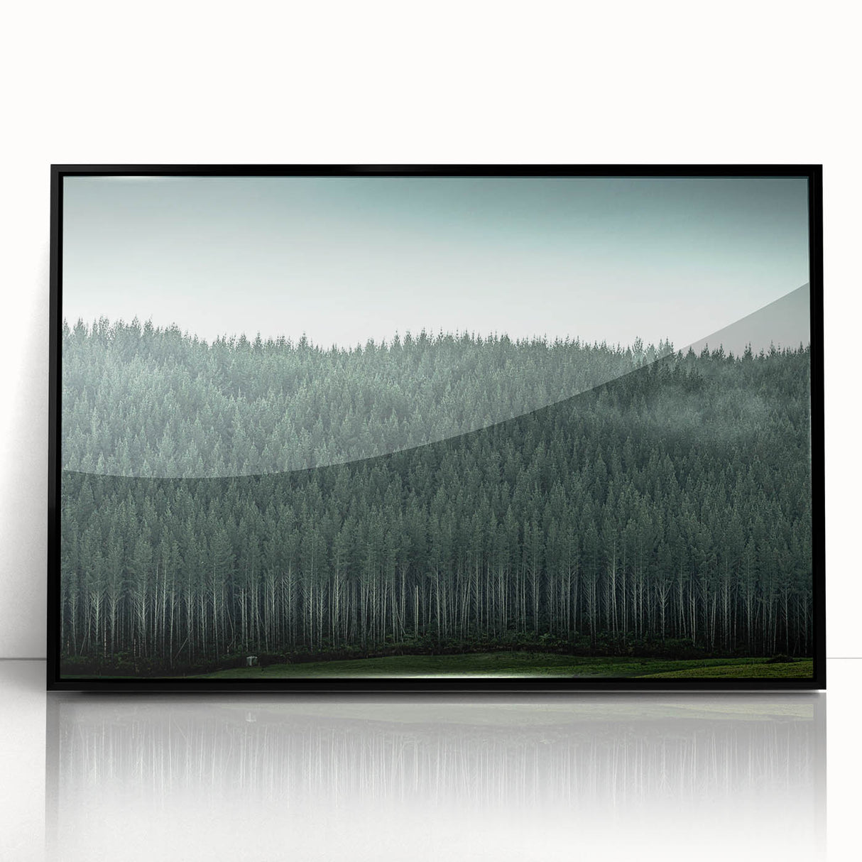 Large abstract wall art depicting Auckland's skyline in muted blue tones on framed acrylic.