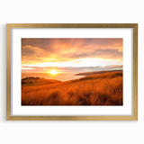 Extra large wall art of an abstract New Zealand Canterbury scenery in textured gold frame, ideal for living room decor.