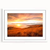 Abstract art print of Canterbury, New Zealand in muted earth tones on a white framed canvas, suitable for dining room decor.