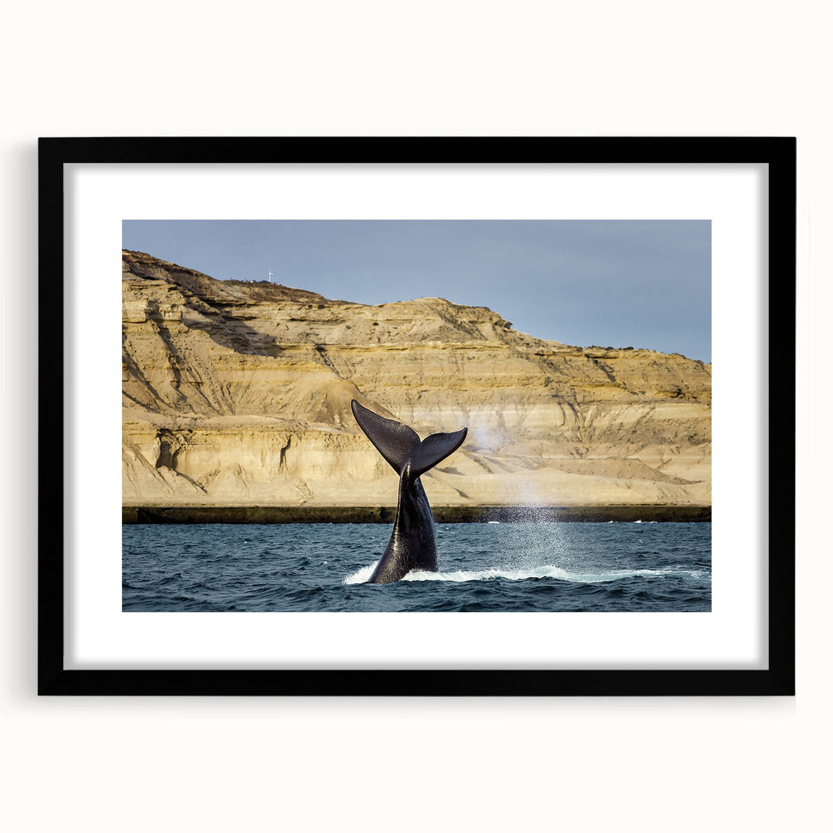 Extra large abstract art print of a colorful, textured Argentine scenery in a black frame with mat.