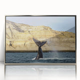 Mid-century modernist art depicting an Argentine landscape in muted earth tones, framed in silver acrylic.