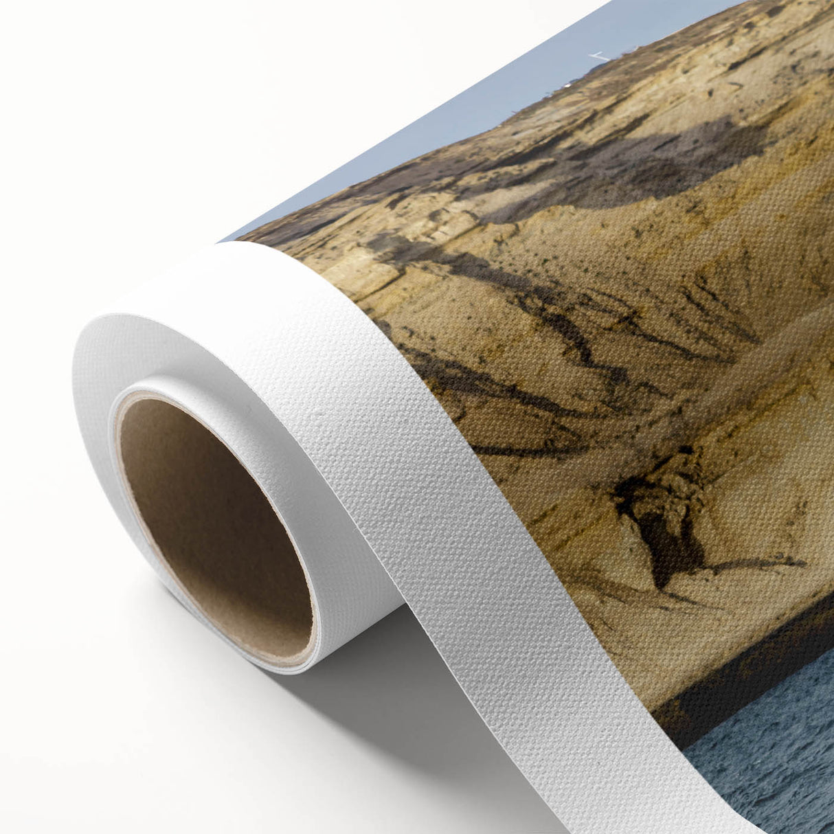 Art deco poster of an Argentine landscape in soft blue and green hues on rolled canvas, ideal for nursery wall art.