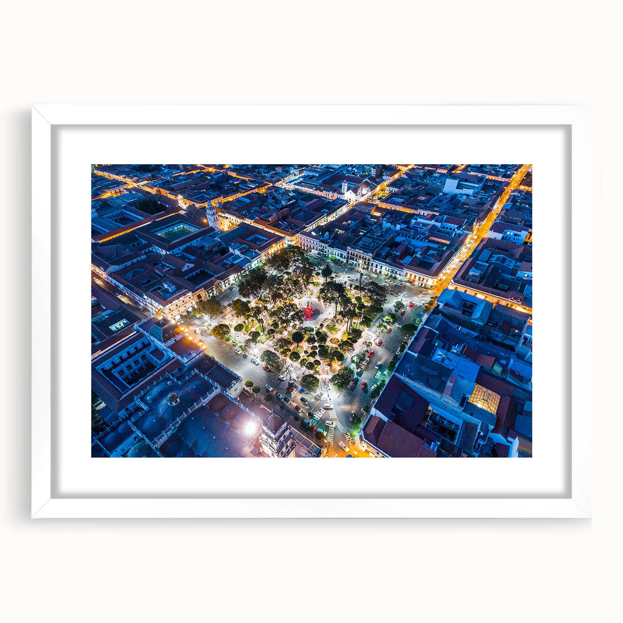 Abstract art print of a Bolivian landscape in muted earth tones on a white-framed mat, suitable for dining room decor.