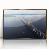 Acrylic print of a Brazilian landscape in muted earth tones, framed in gold, suited for modern art wall decor.