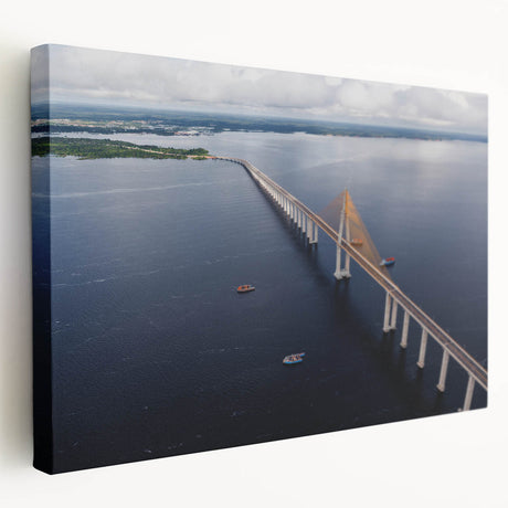 Large canvas art featuring a panoramic view of a Brazilian landscape in vibrant green and blue tones.
