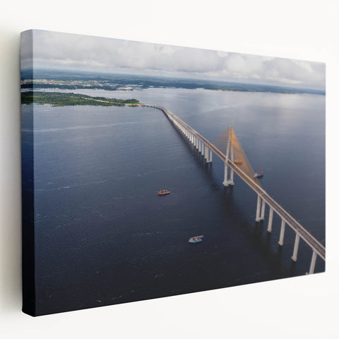 Large canvas art featuring a panoramic view of a Brazilian landscape in vibrant green and blue tones.