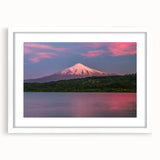 Abstract art print of a Chilean landscape in muted earth tones on a framed white mat, suitable for dining room decor.