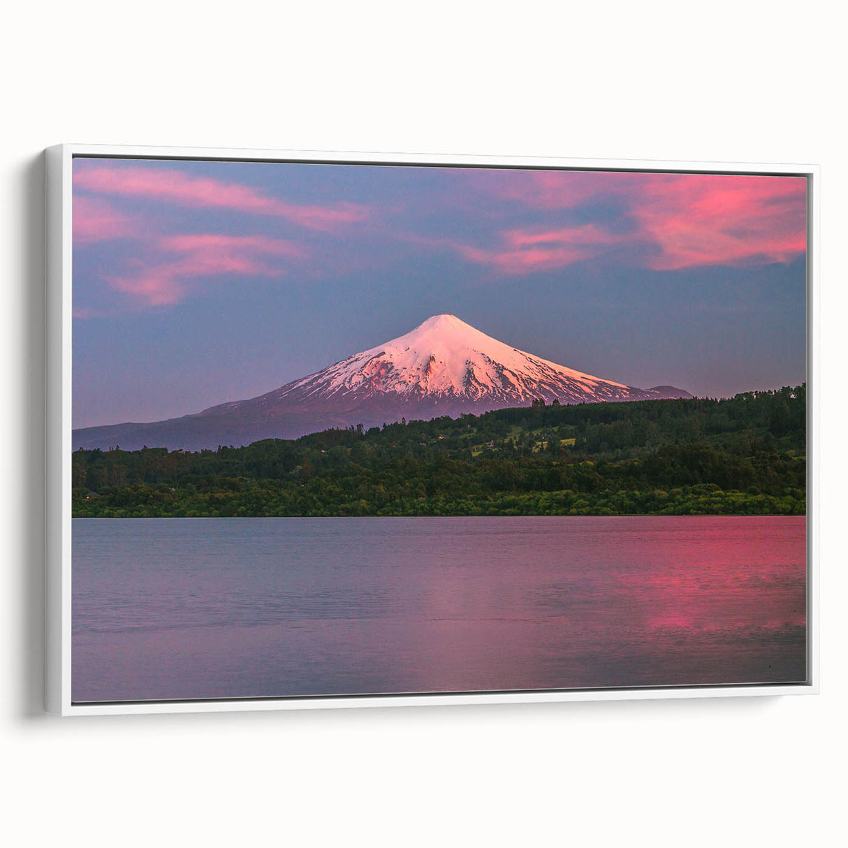 Vintage poster art of a Chilean landscape on a framed canvas, featuring vibrant colors, ideal for living room decor.