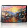Large abstract wall art depicting a vibrant Colombian landscape in acrylic, framed in black.