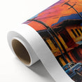 Art deco poster of a Colombian landscape in pastel shades on rolled canvas, suitable as nursery wall art.