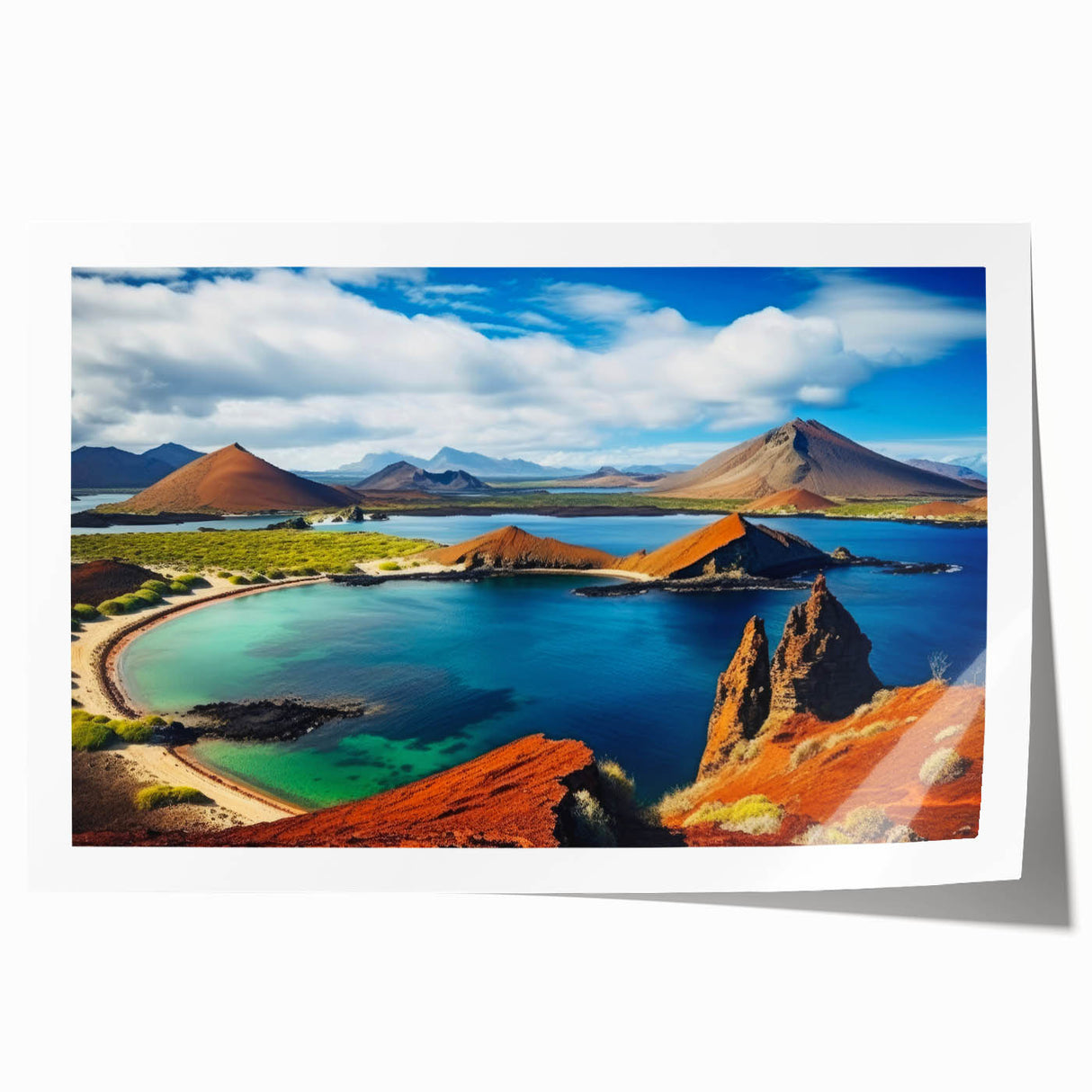 Extra large rolled canvas featuring a vibrant depiction of the Galapagos scenery, ideal for art wall dining room.