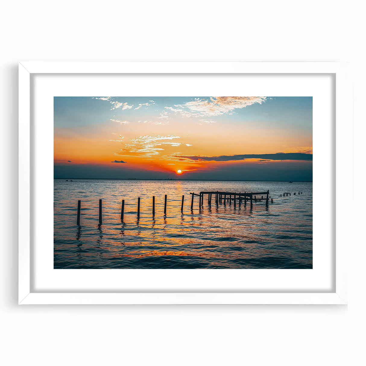 Abstract art print of a vibrant Alabama landscape in a white frame, ideal for dining room decor.