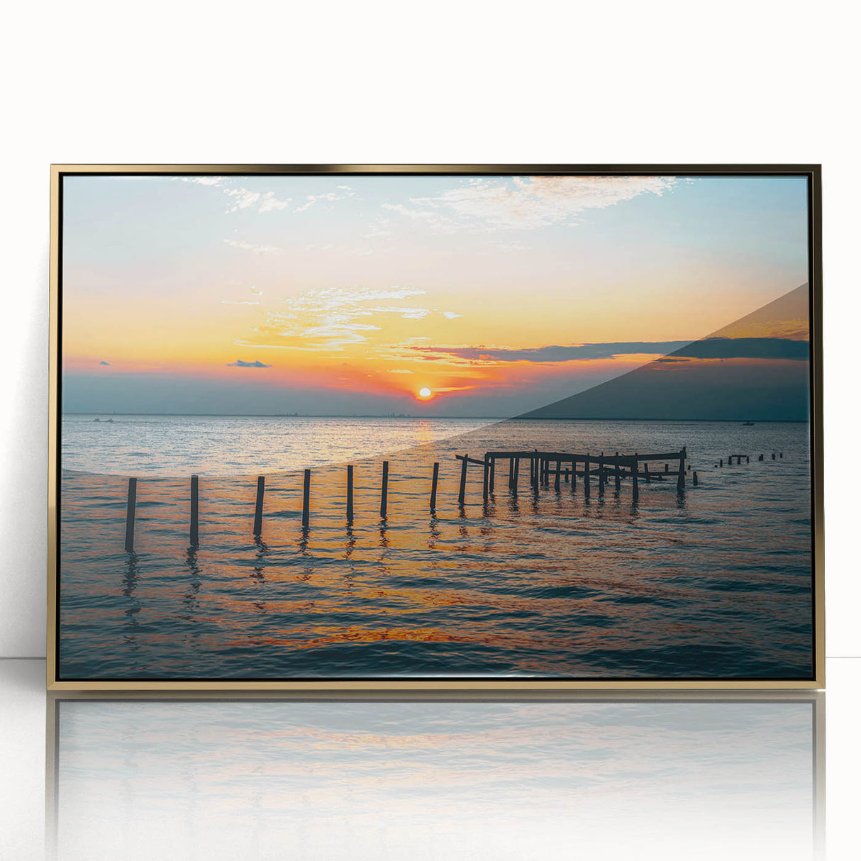 Large art print of Alabama scenery in mid-century modernist style, framed in gold acrylic, ideal for modern art wall decor.
