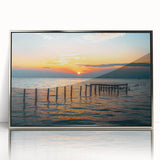 Mid-century modernist art depicting Alabama scenery with muted earth tones on a silver-framed acrylic print.