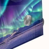 Mid-century modernist large abstract wall art of Alaskan scenery on acrylic glass, ideal for dining room ambiance.