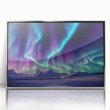 Mid-century modernist art of Alaskan scenery in silver acrylic frame, featuring muted earth tones.