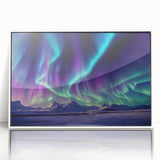 Art deco poster of Alaska scenery in muted blue and white hues, framed acrylic, ideal for modern art wall decor in a nursery.