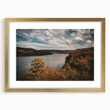 Extra large abstract art print of Arkansas scenery in textured style, with muted earth tones on a framed canvas.