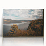 Large art print of Arkansas scenery in gold frame, featuring mid-century modernist style, ideal for nursery wall decor.