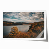Scenic Arkansas landscape on a rolled canvas print, featuring vibrant green and blue tones, ideal for dining room wall art.