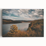 Black and white stretched canvas featuring a serene Arkansas landscape, ideal for kitchen wall art.