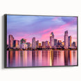 Black and white wall art featuring a vintage poster-style landscape of San Diego on a framed canvas, ideal for bedroom decor.