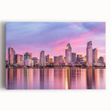 Black and white large art print of San Diego skyline on stretched canvas, suitable for kitchen wall art.