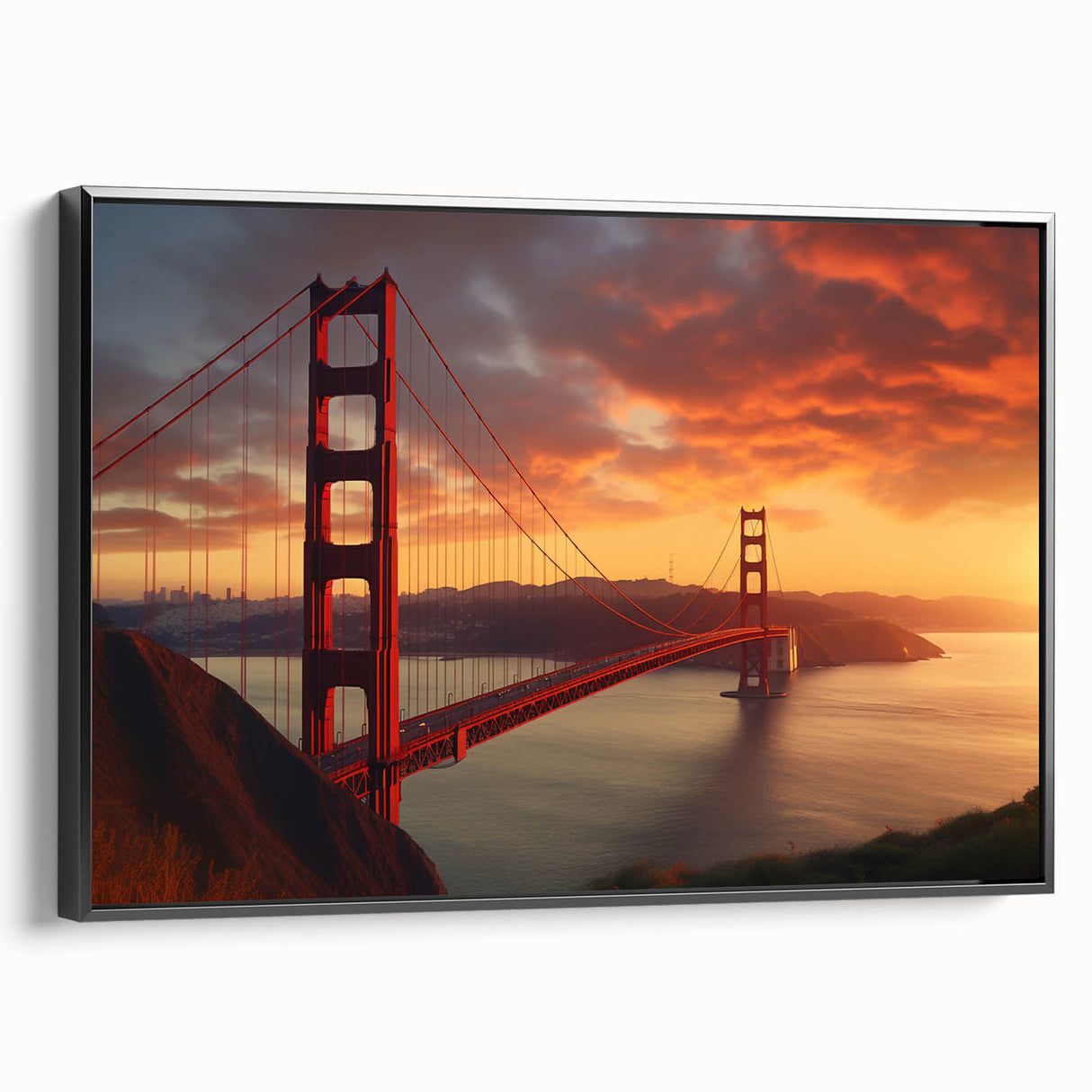 Black and white wall art featuring a vintage poster-style landscape of San Francisco, ideal for bedroom decor.