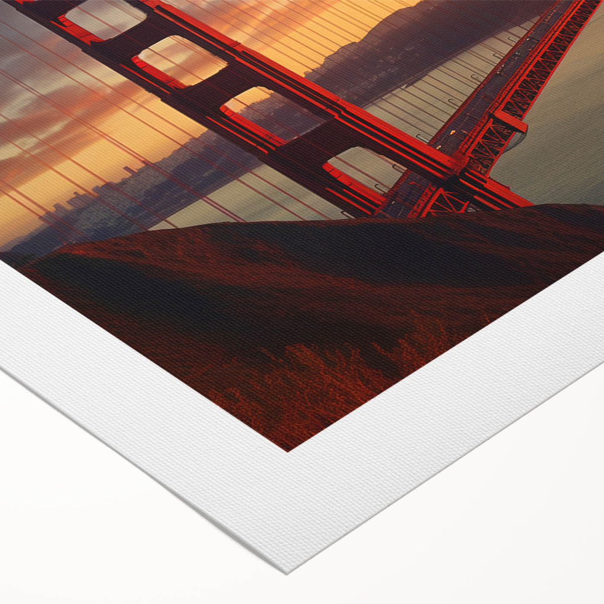 Art deco poster of San Francisco skyline in muted gray and blue tones on rolled canvas, suitable for dining room wall art.