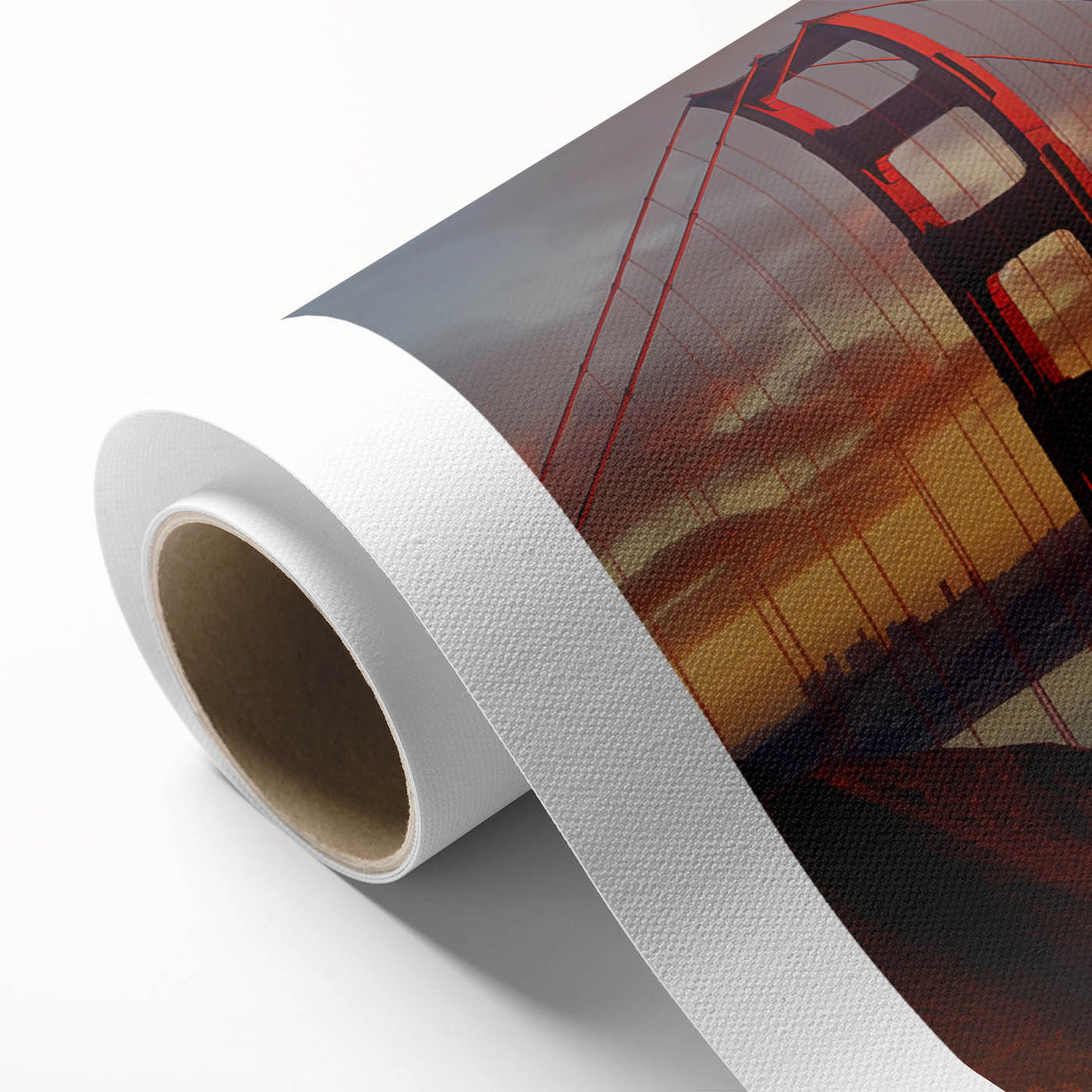 Art deco poster of San Francisco skyline in pastel shades on rolled canvas, ideal for nursery wall art.