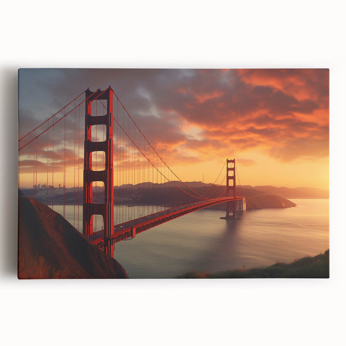 Black and white stretched canvas of the San Francisco skyline, ideal for kitchen wall art.